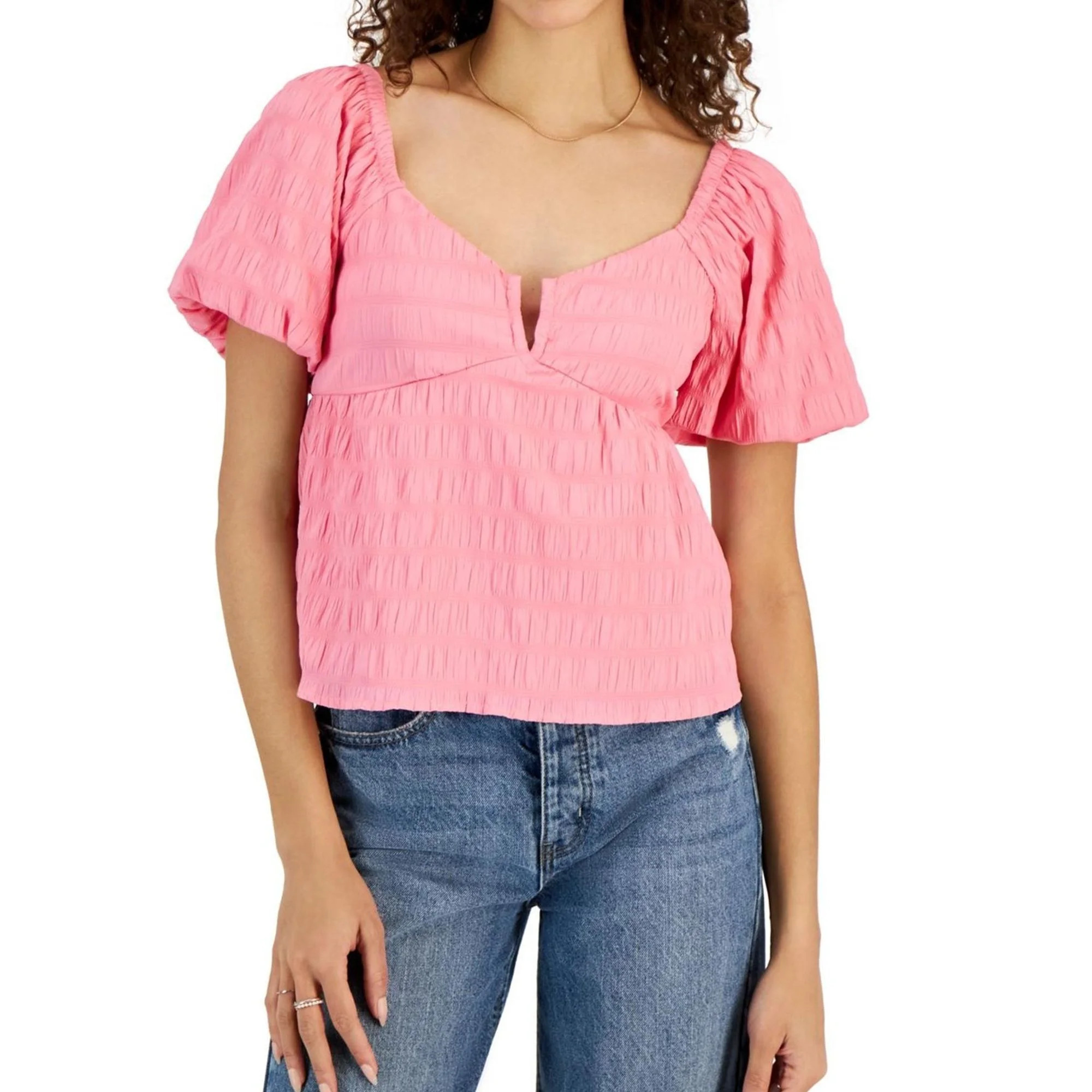 PLANET HEART Womens Smocked Top Peplum Blouse, Pink, Medium | Walmart (US)