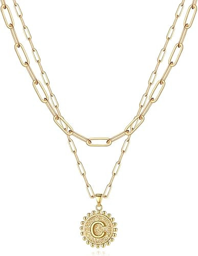 Yoosteel Gold Initial Necklaces for Women Girls, 14K Gold Plated Dainty Layering Paperclip Link C... | Amazon (US)