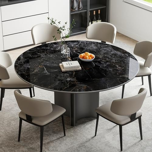 Modern Round Dining Table 53 Inch Black Sintered Stone Top Natural Stone Veining Heat/Scratch/Stain Resistant Black Stainless Steel X Base Easy Assembly Kitchen Dining Room (Chairs NOT Included) | Amazon (US)
