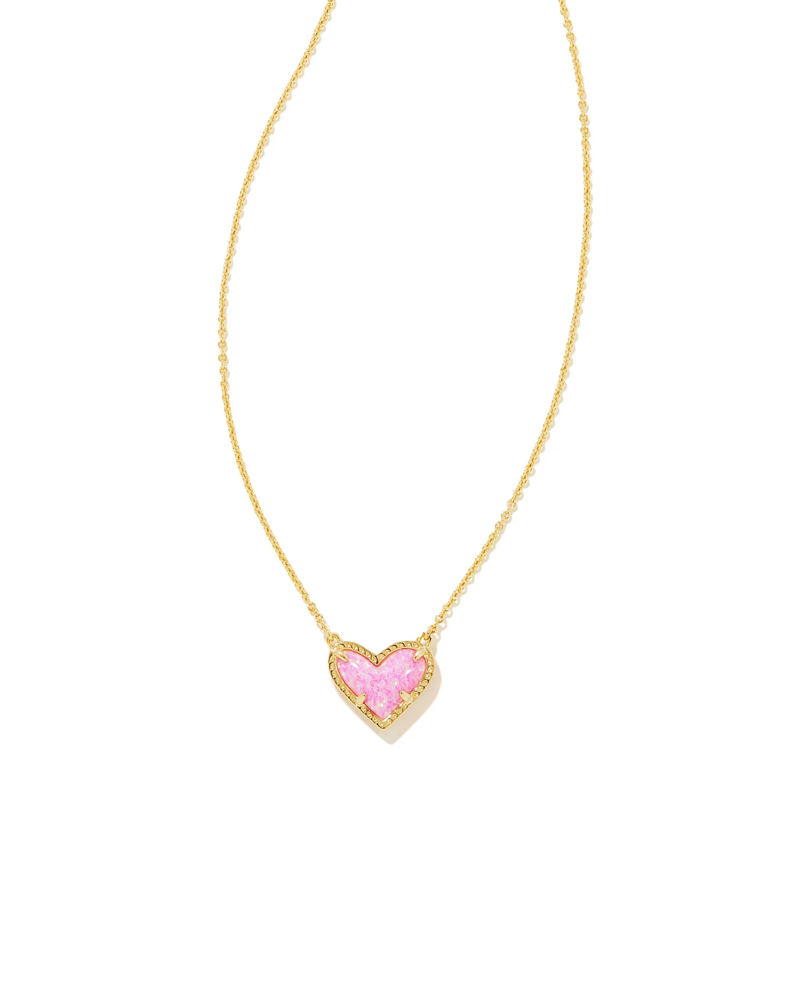 Ari Heart Gold Pendant Necklace in Bubblegum Pink Lab Grown Opal | Kendra Scott