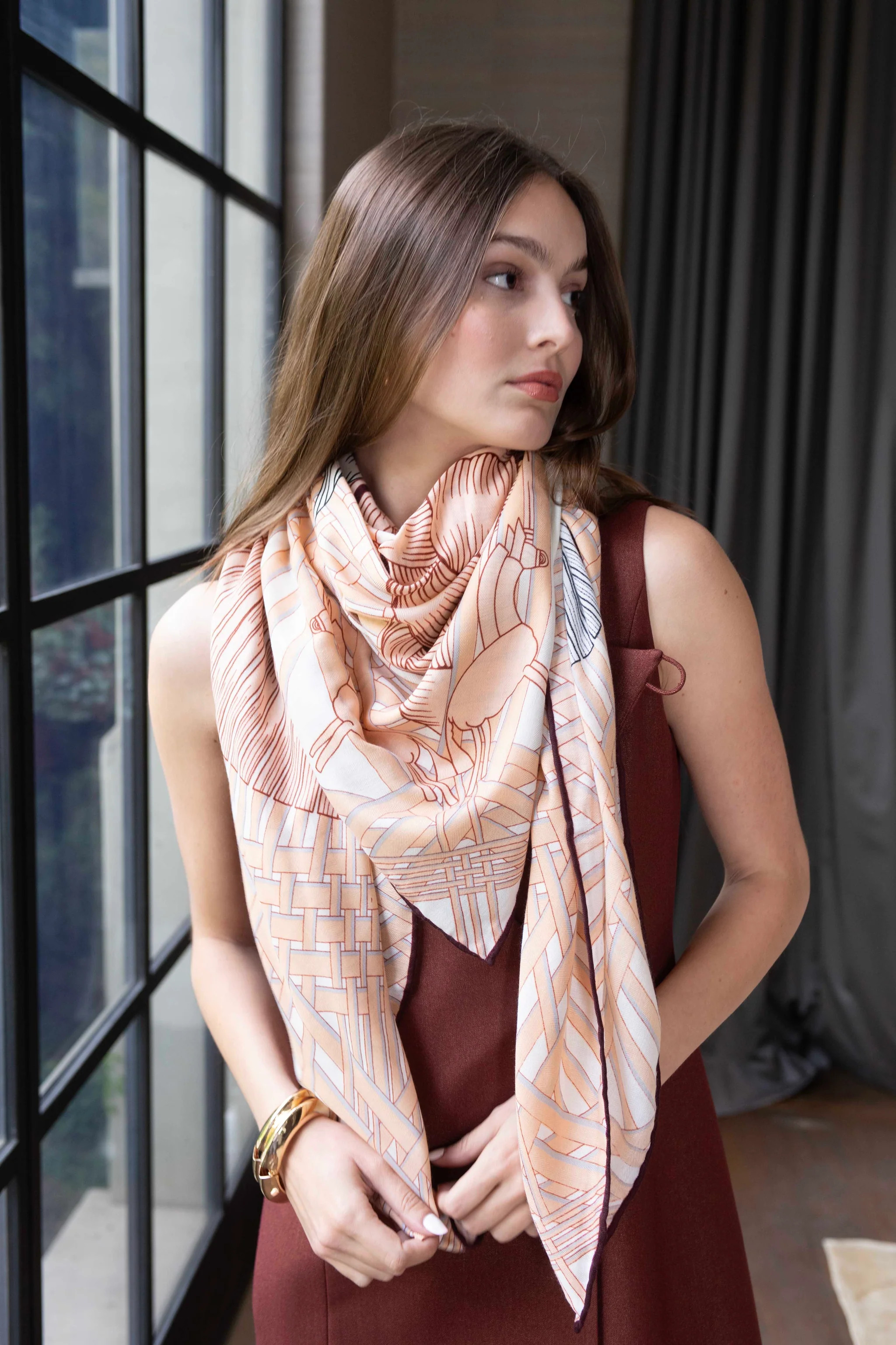 Constance Multi Color Shawl-Maroon/Cream/Orange | Benaar La
