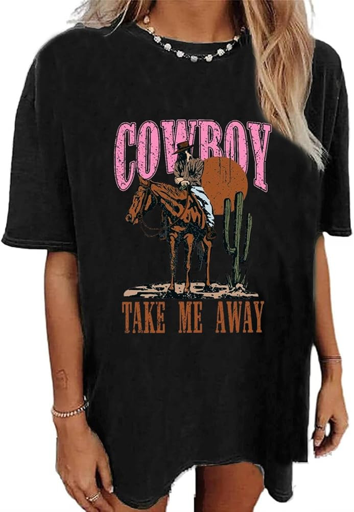 Oversized Wild West Cowboys T-Shirt for Women Western Rodeo Graphic Tee Short Sleeve Loose Vintag... | Amazon (US)