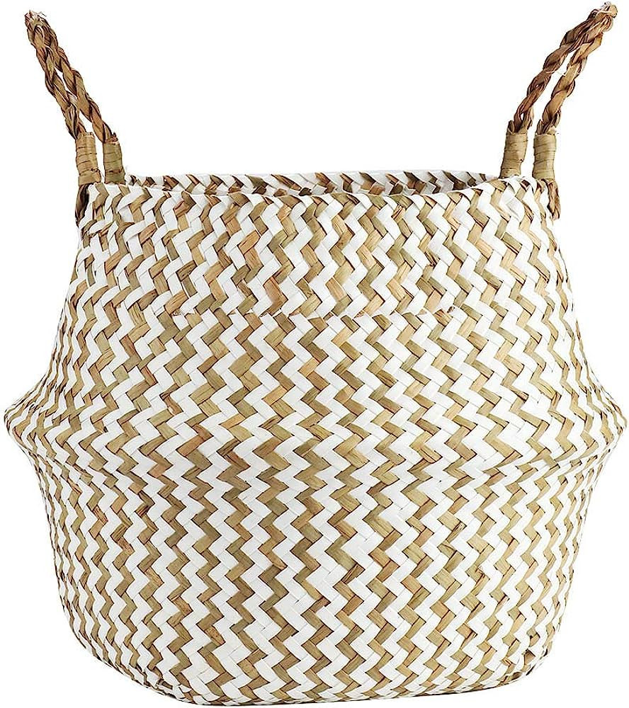 Vakitar 1Pc Foldable Natural Seagrass Woven Storage Basket Clothes Organizer Plant Flower Pot for... | Amazon (US)