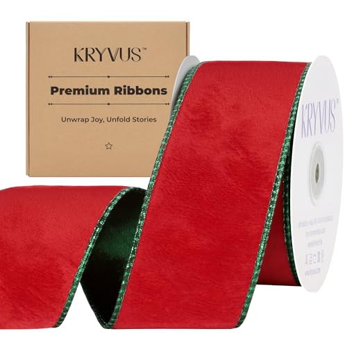 Red Velvet Wired Ribbon 2.5 inch x Continuous 10 Yards, Metallic Red Green Velvet Christmas Ribbon Prefect for Gift Wrapping, Christmas Tree Decoration, Crafts | Amazon (US)