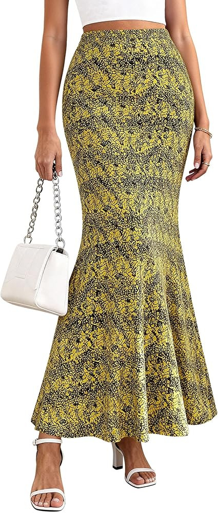PRETTYGARDEN Women's Maxi Skirt 2026 Summer Flowy Polka Dot Floral High Waisted Mermaid Office Wo... | Amazon (US)