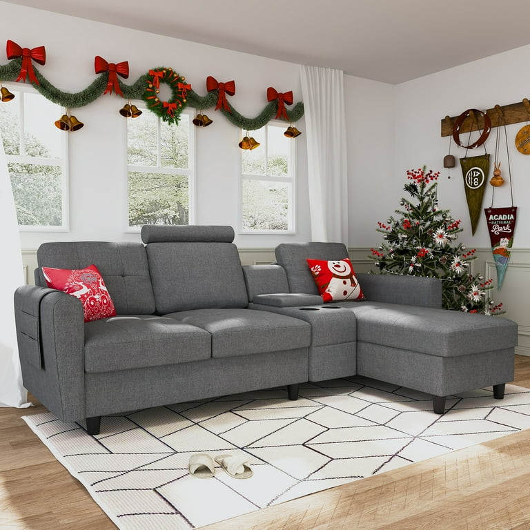HONBAY Reversible Sectional Sofa Modern Upholstered L Shaped Couch with Cup Holders & Storage Con... | Walmart (US)