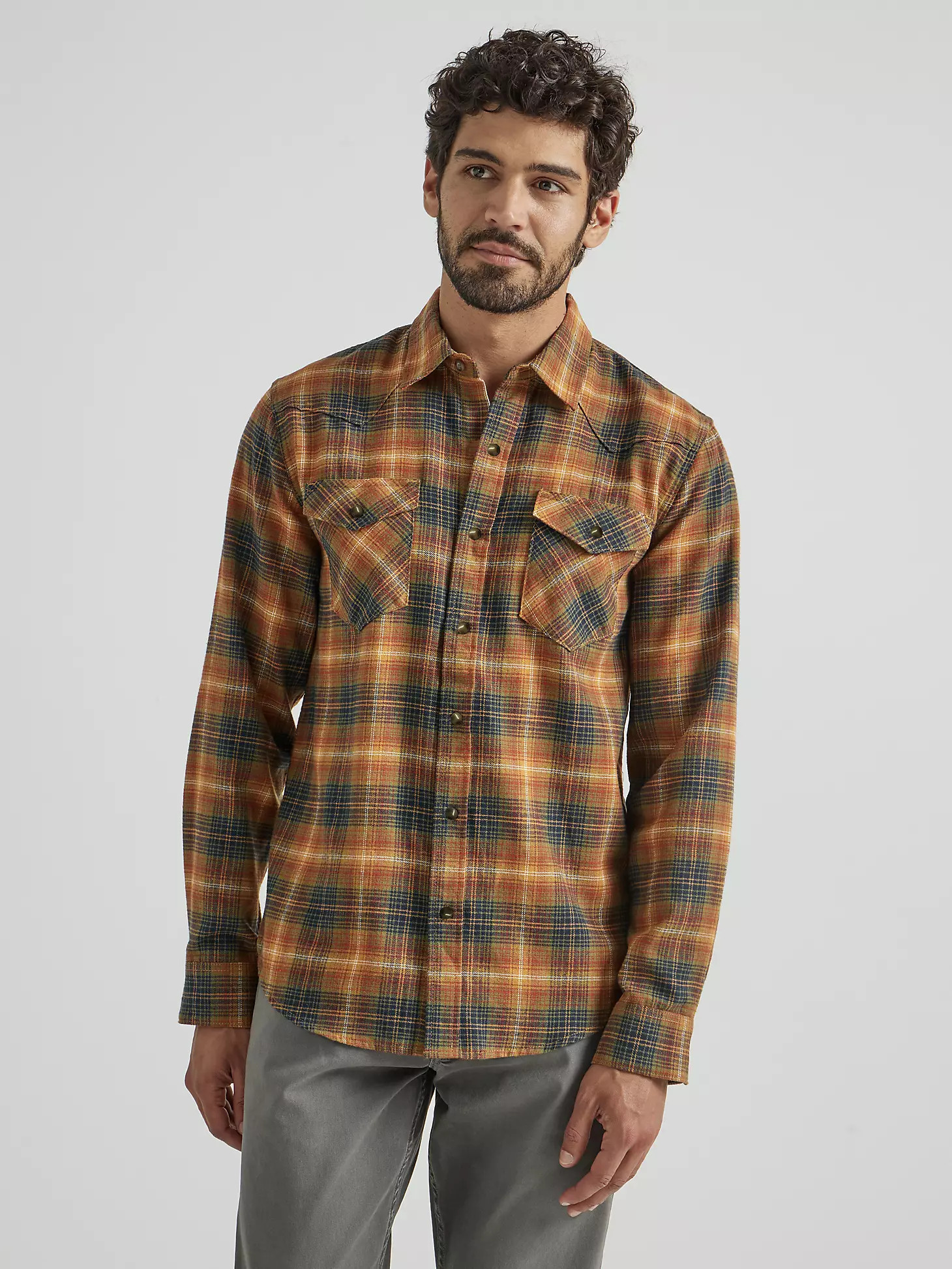 Men's Brushed Flannel Shirt in Burnt Henna Orange | Wrangler