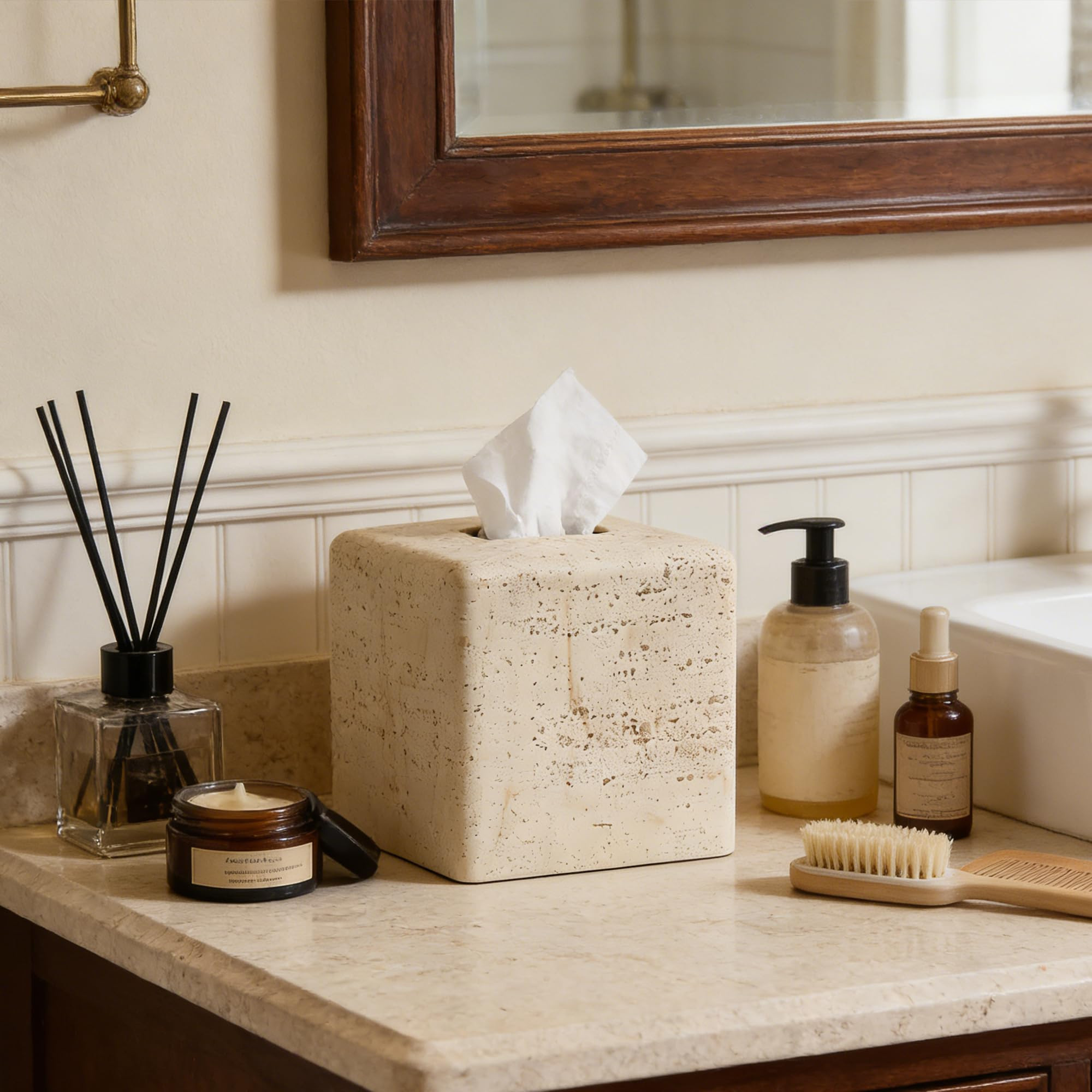 Natural Travertine Textures Tissue Box Cover Square for Home Decor,Resin Heavy Tissue Box Holder ... | Amazon (US)