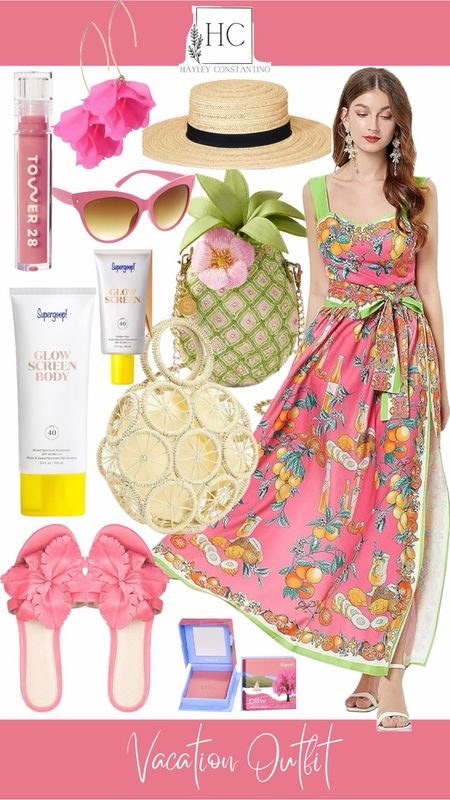 Vacation outfit 🌸💕🌞 Don’t forget to pack your tinted sunscreen and must have cheek and lip color for a natural glow! 

Travel outfit
Spring dress
Pineapple bag
Floral earrings
Floral sandals
Pink

#LTKxSephora #LTKtravel #LTKsalealert