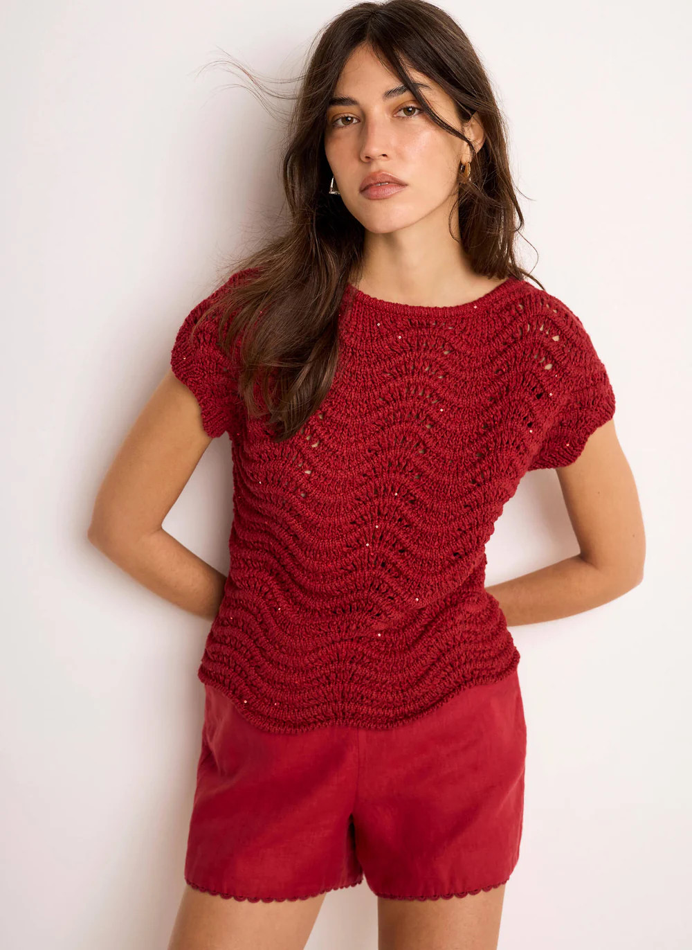Orange Embellished Crochet Knit Top | Mint Velvet