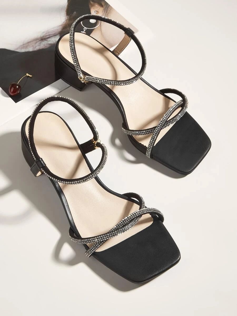 Rhinestone Decor Ankle Strap Heeled Sandals | SHEIN