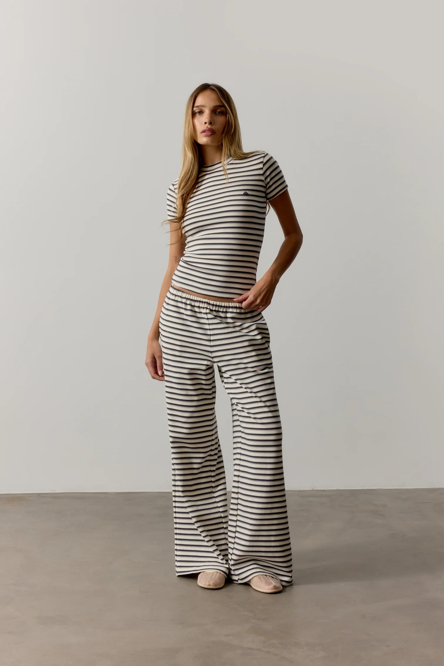 STRIPE BRUSHED COTTON BABY TEE - BEIGE | The Couture Club