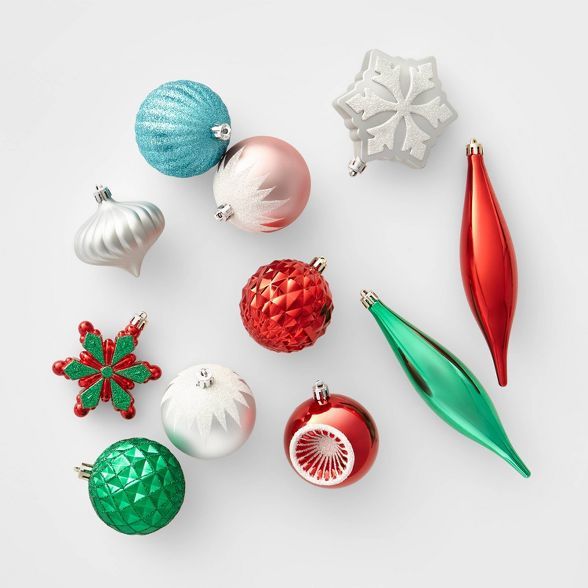 40ct Shatter Resistant Christmas Ornament Set Pink Green and Blue - Wondershop™ | Target