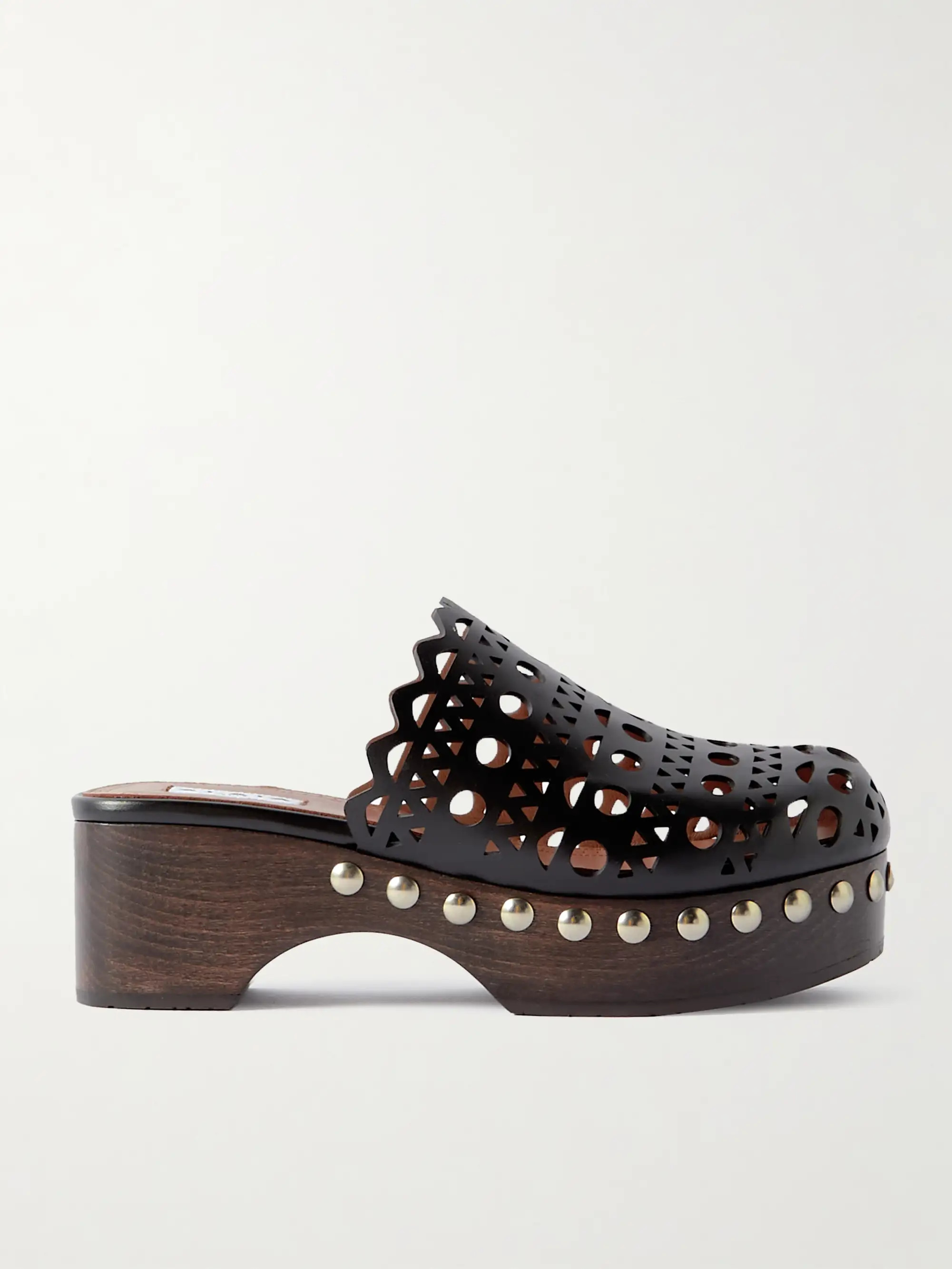 60 studded laser-cut leather platform clogs | NET-A-PORTER (US)