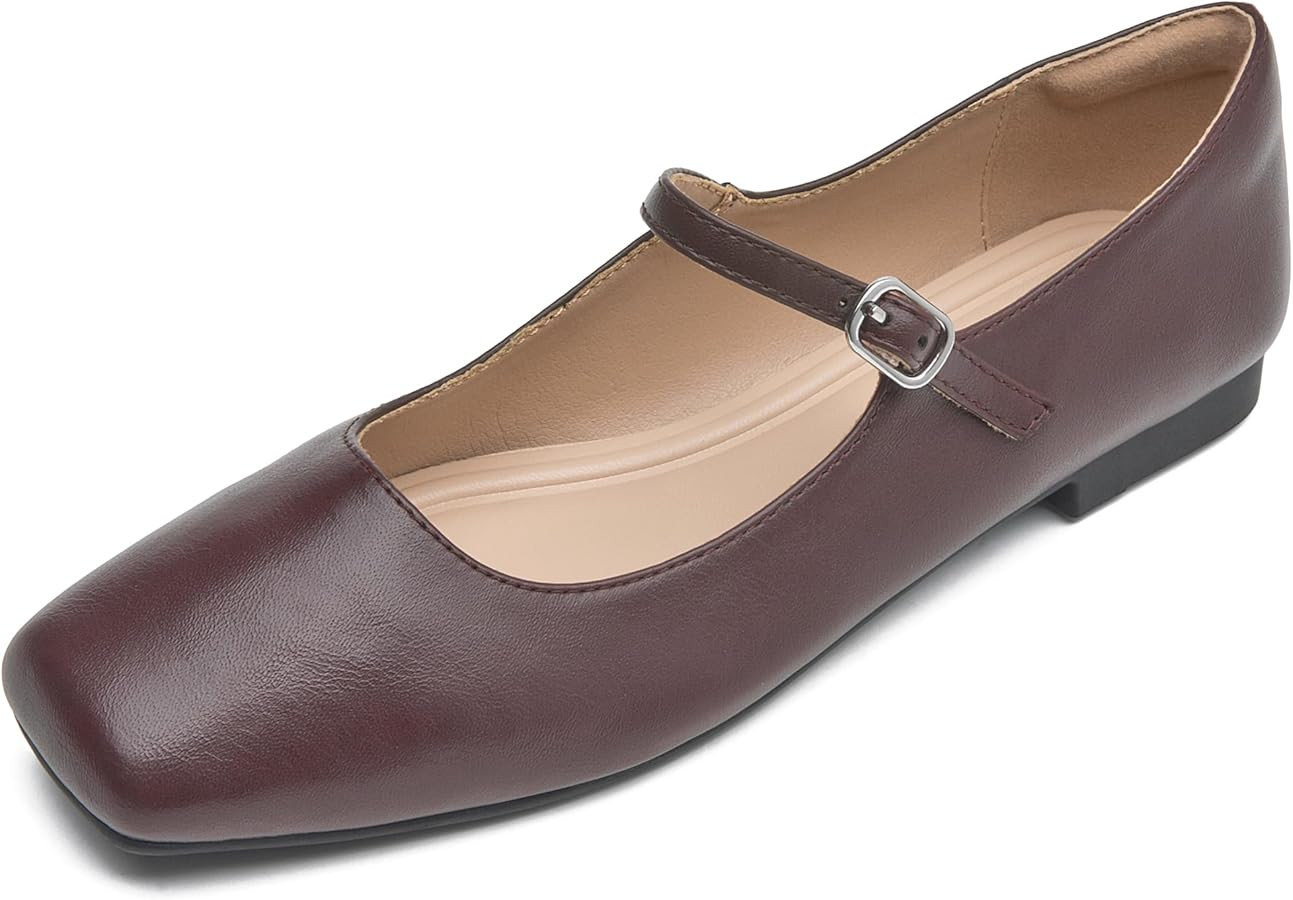 WONDERWAY Women Mary Jane Shoes,Slip On Ankle Strap Dress Flat Shoes | Amazon (US)