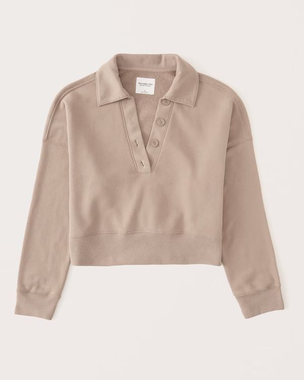 Women's Johnny Collar Button-Up Sweatshirt | Women's Clearance - New Styles Added | Abercrombie.c... | Abercrombie & Fitch (US)