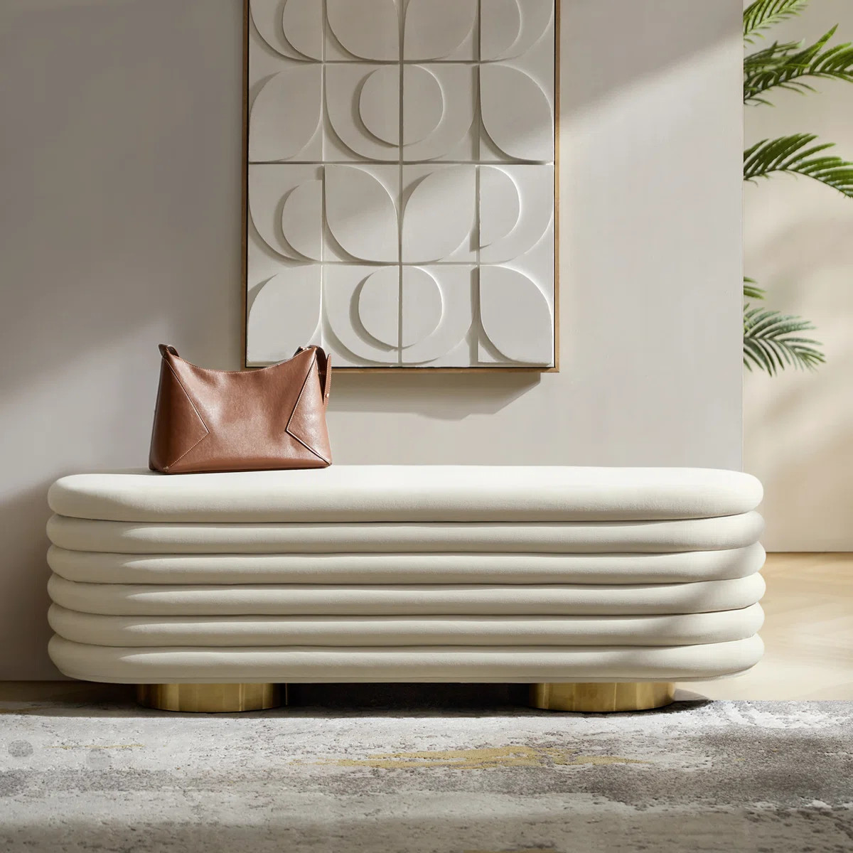 Nettie 54" Modern Velvet Boucle Upholstered Tufted Storage Bench with Gold-finished Met... | Wayfair North America