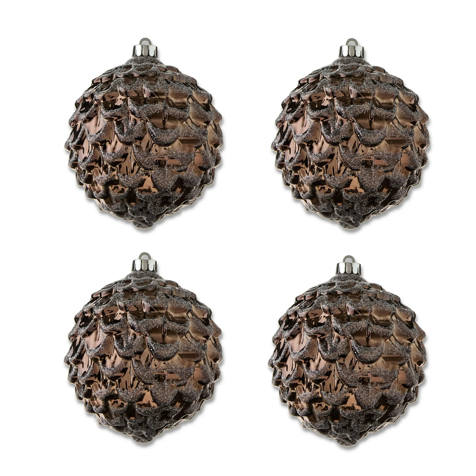 4-Count Brown Pinecone Textured Shatterproof Christmas Ornaments, 5.9 in, by Holiday Time | Walmart (US)