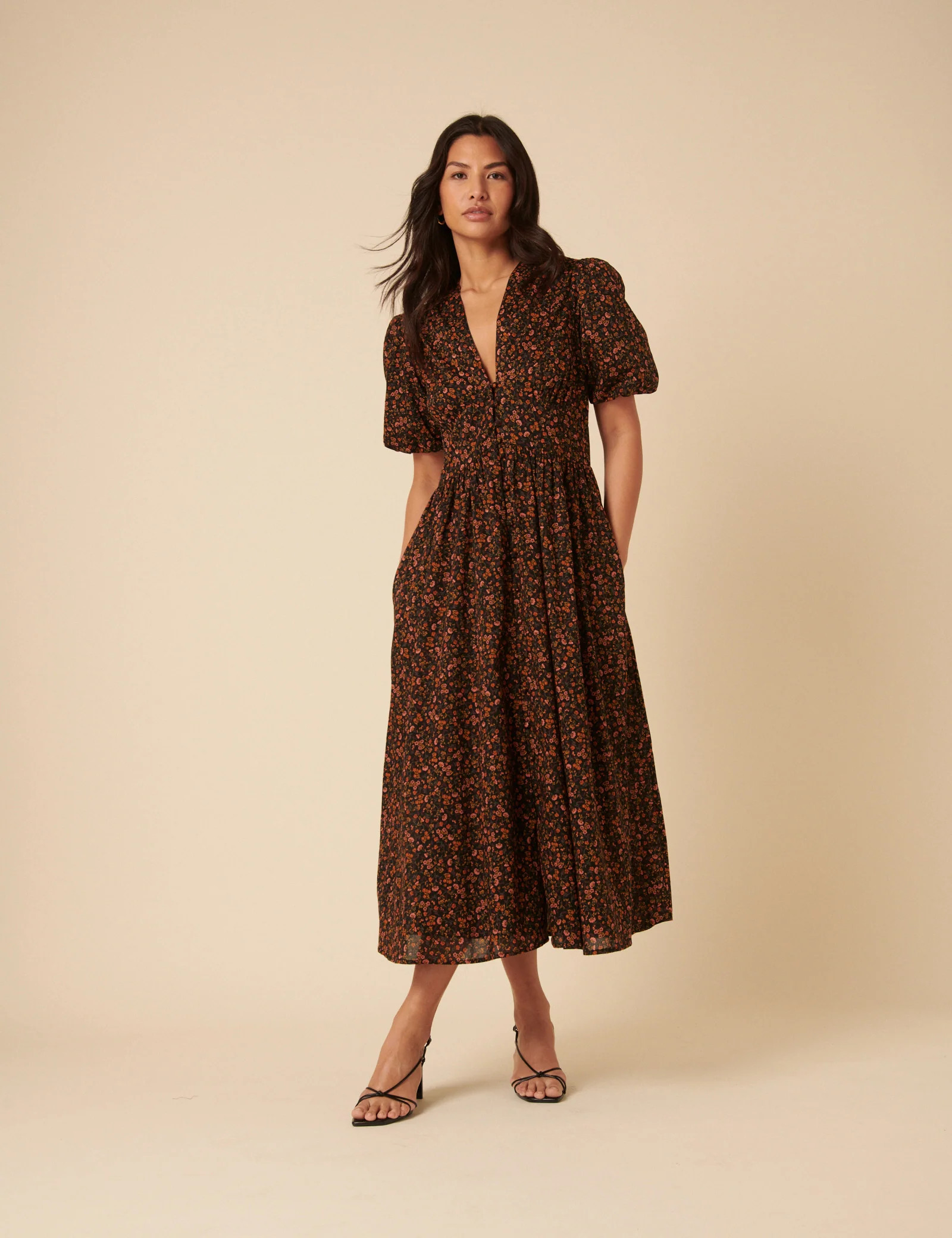 Black Ditsy Foral Starlight Midi Dress | Nobody's Child