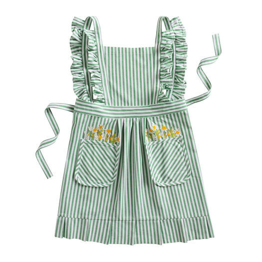 Green and White Stripe Ruffle Floral Embroidered Apron by World Market | World Market
