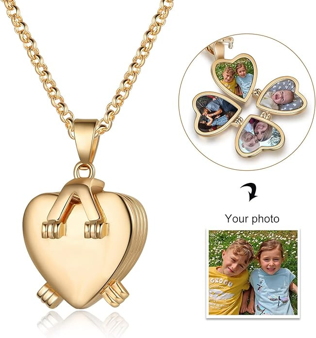 Jewelstruck Updated Personalized Heart Locket Necklace, Gold Locket with Picture Custom for Women... | Amazon (US)