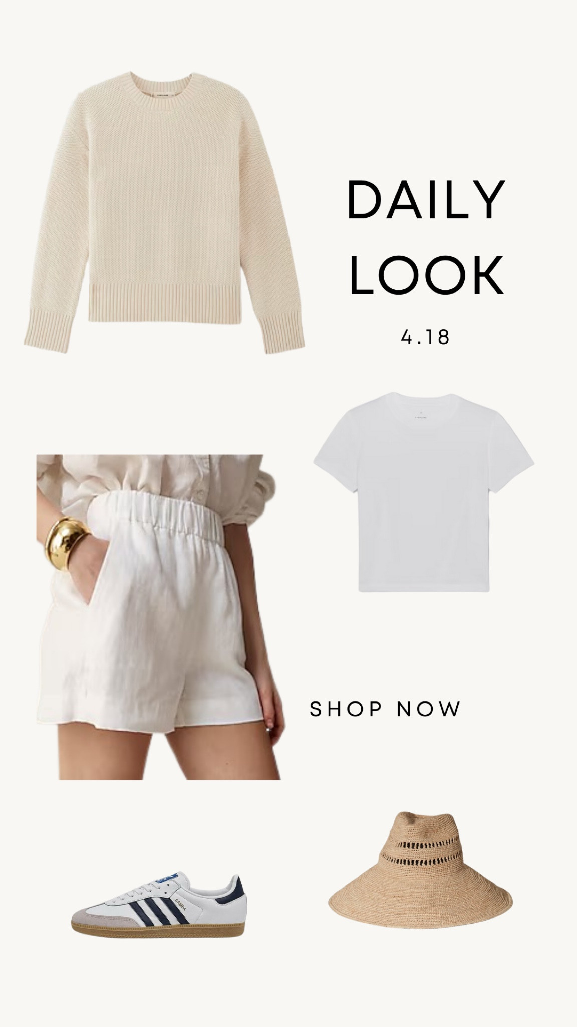Daily Look 4.18 | white tee, ivory sweater, white linen shorts, adidas samba sneakers 

Spring outfit
Shorts
White shorts
Spring style

#LTKSeasonal #LTKfindsunder100 #LTKshoecrush