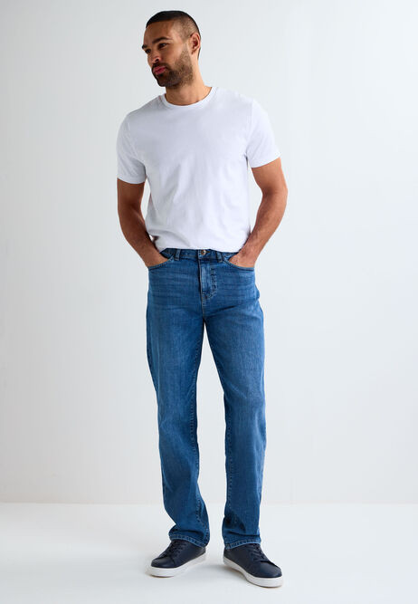 Mens Blue Plain Loose Fit Jeans | Peacocks