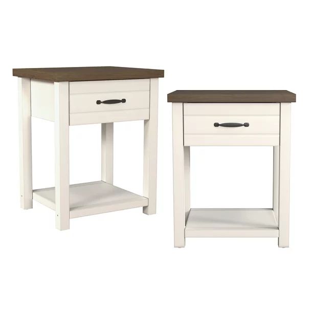 Lancaster Farmhouse Oak Top 1 Drawer Nightstand, Set of 2, Ivory | Walmart (US)