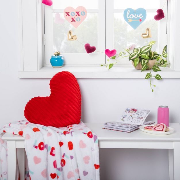 Love Hearts Plush Valentine's Day Throw Blanket White - Spritz™ | Target