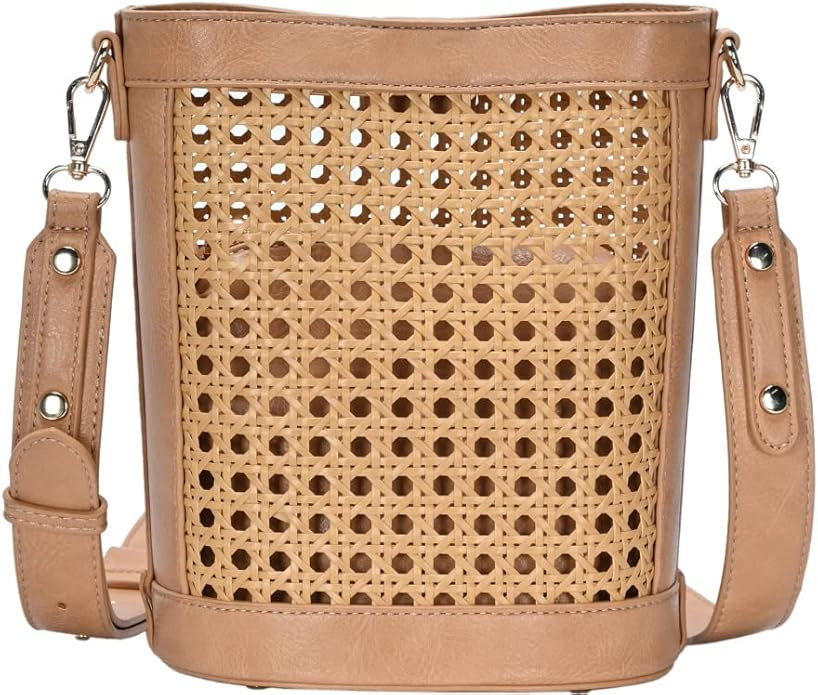 Womens Girls Straw Rattan Spring Summer Lightweight Bucket Satchel Crossbody Purse Bag | Amazon (US)