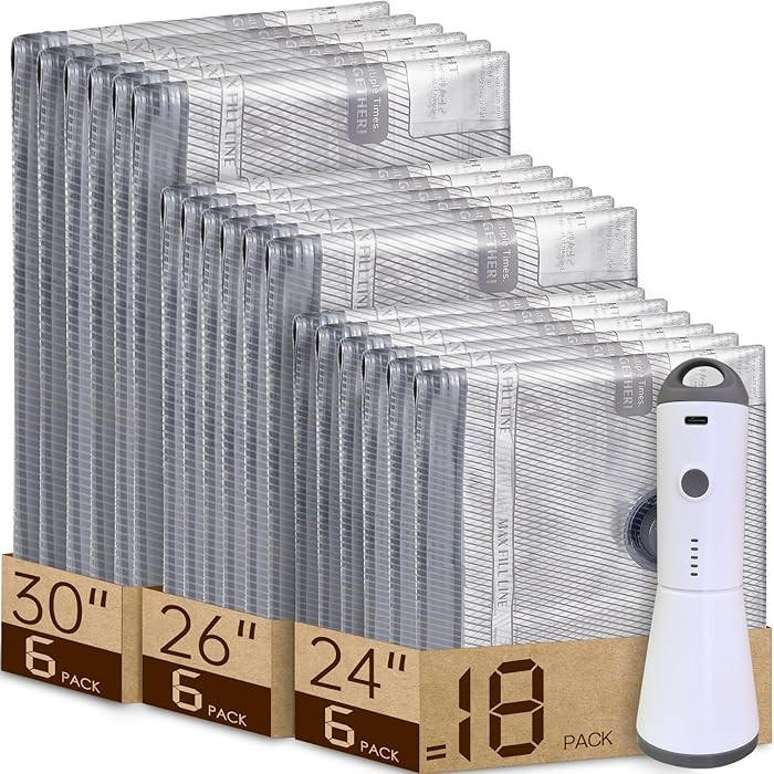 Vacuum Storage Bags for Travel with Rechargeable air Pump, 18 Pack Carry-on Size Compression Pack... | Amazon (US)