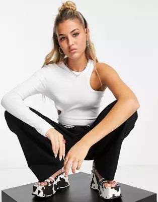 COLLUSION cut out long sleeve ribbed bodysuit in white | ASOS (Global)