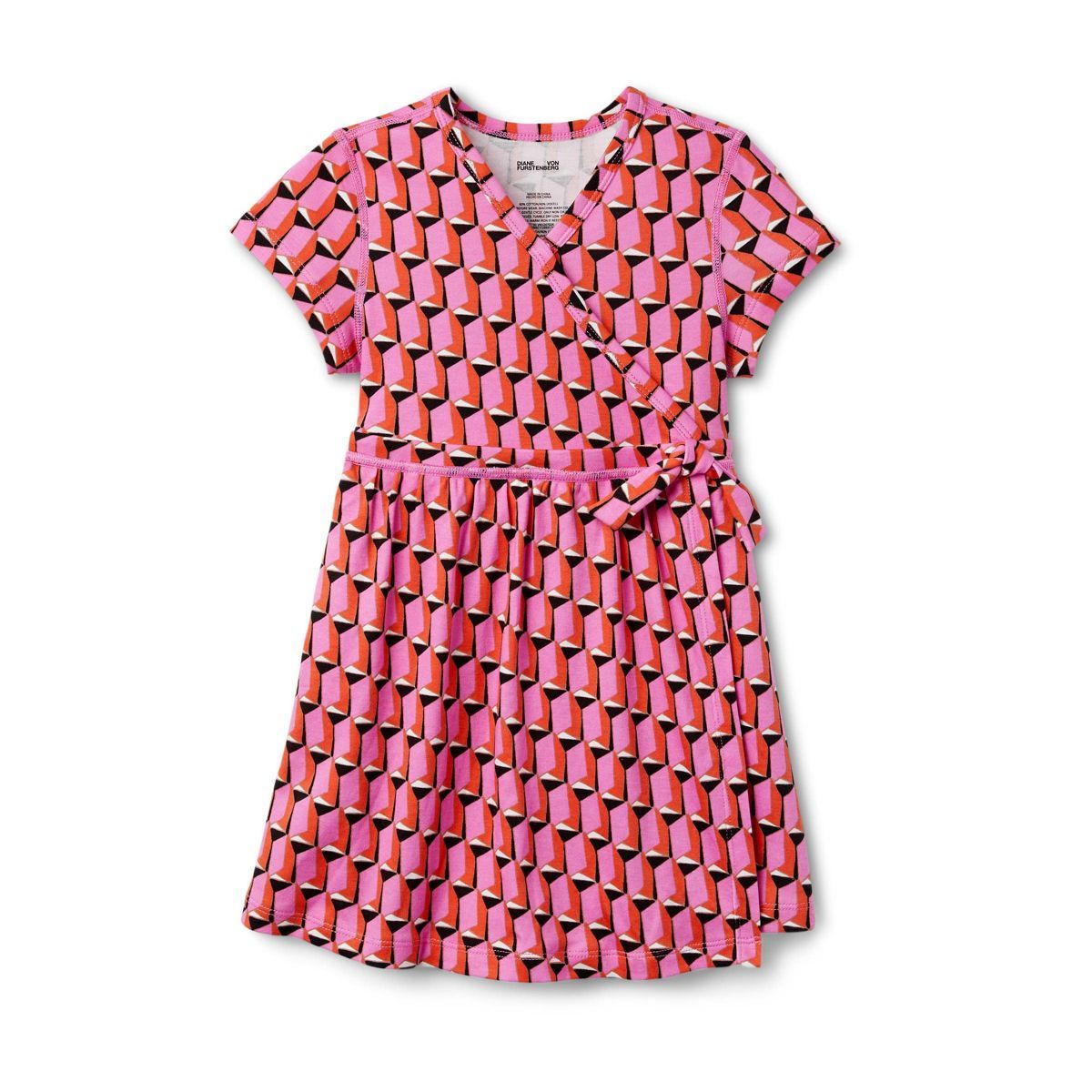Toddler Adaptive Short Sleeve Pink Modern Geo Faux Wrap Dress - DVF for Target | Target