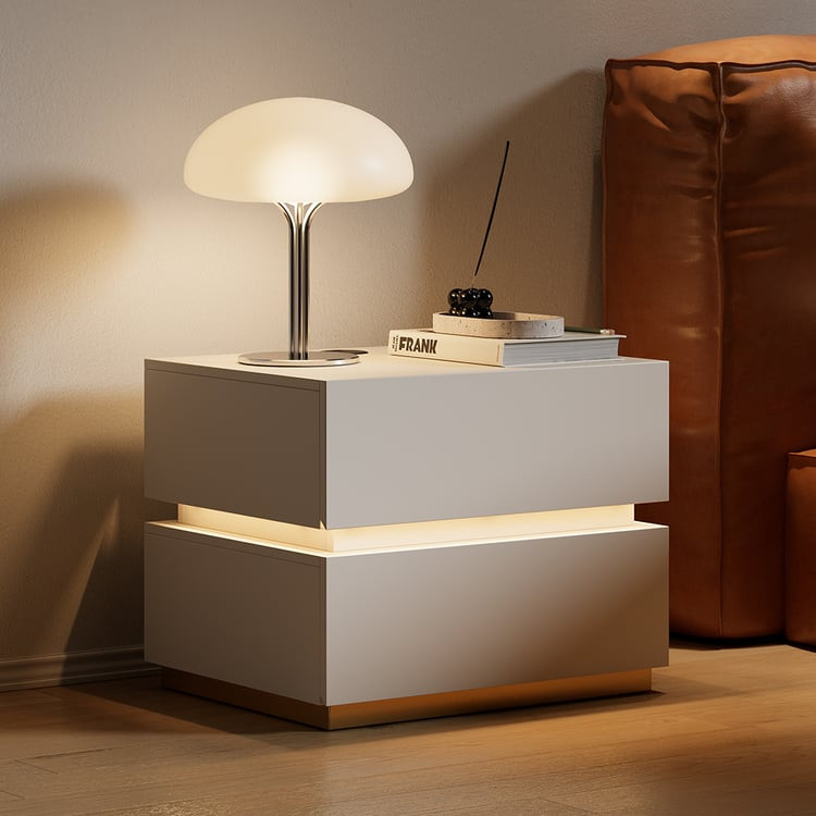 Smart LED Nightstand Wireless Charging Station Bedside Table with Light in White | Homary | Homary