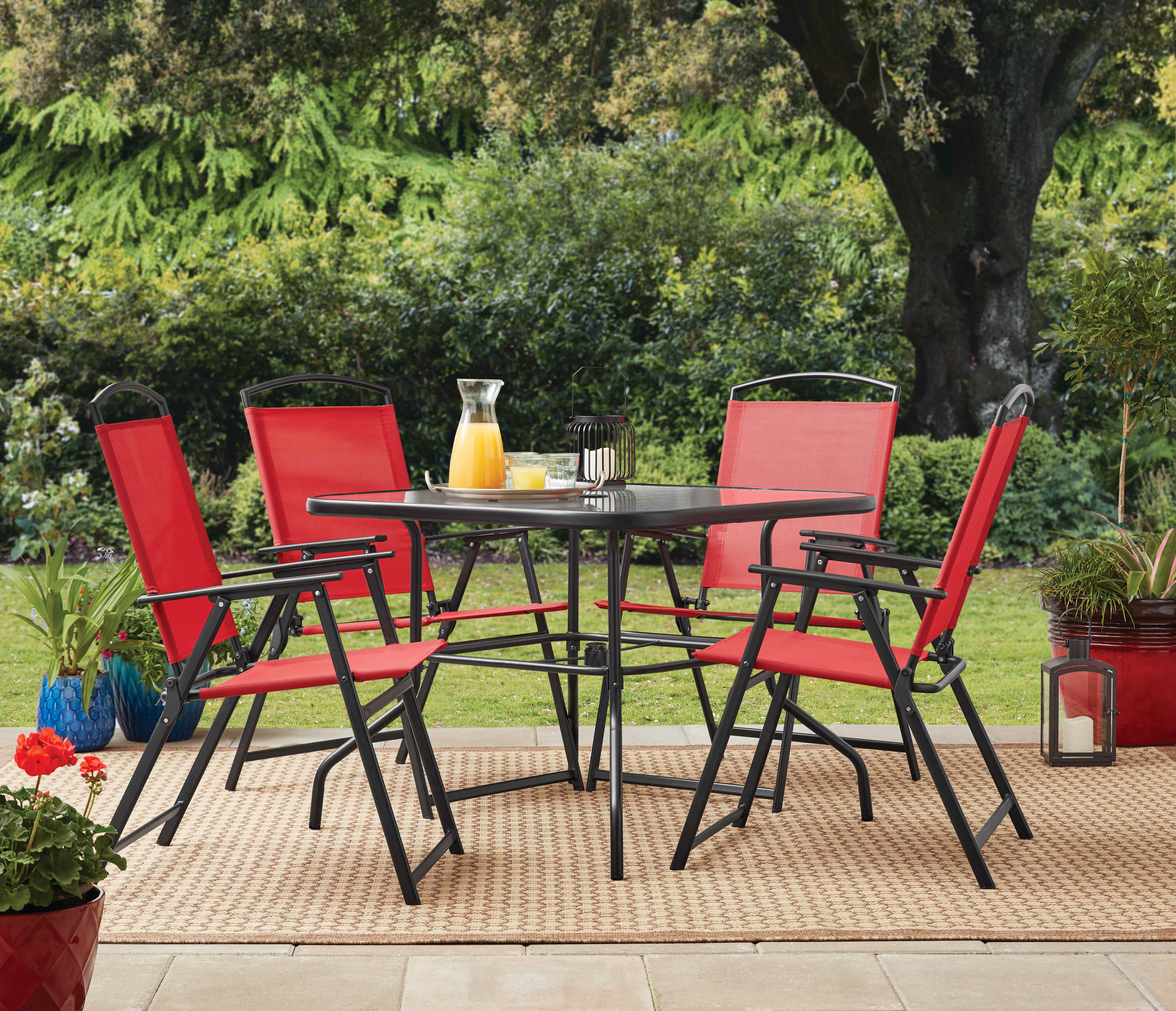 Mainstays Albany Lane 5 Piece Outdoor Dining Set, Red | Walmart (US)