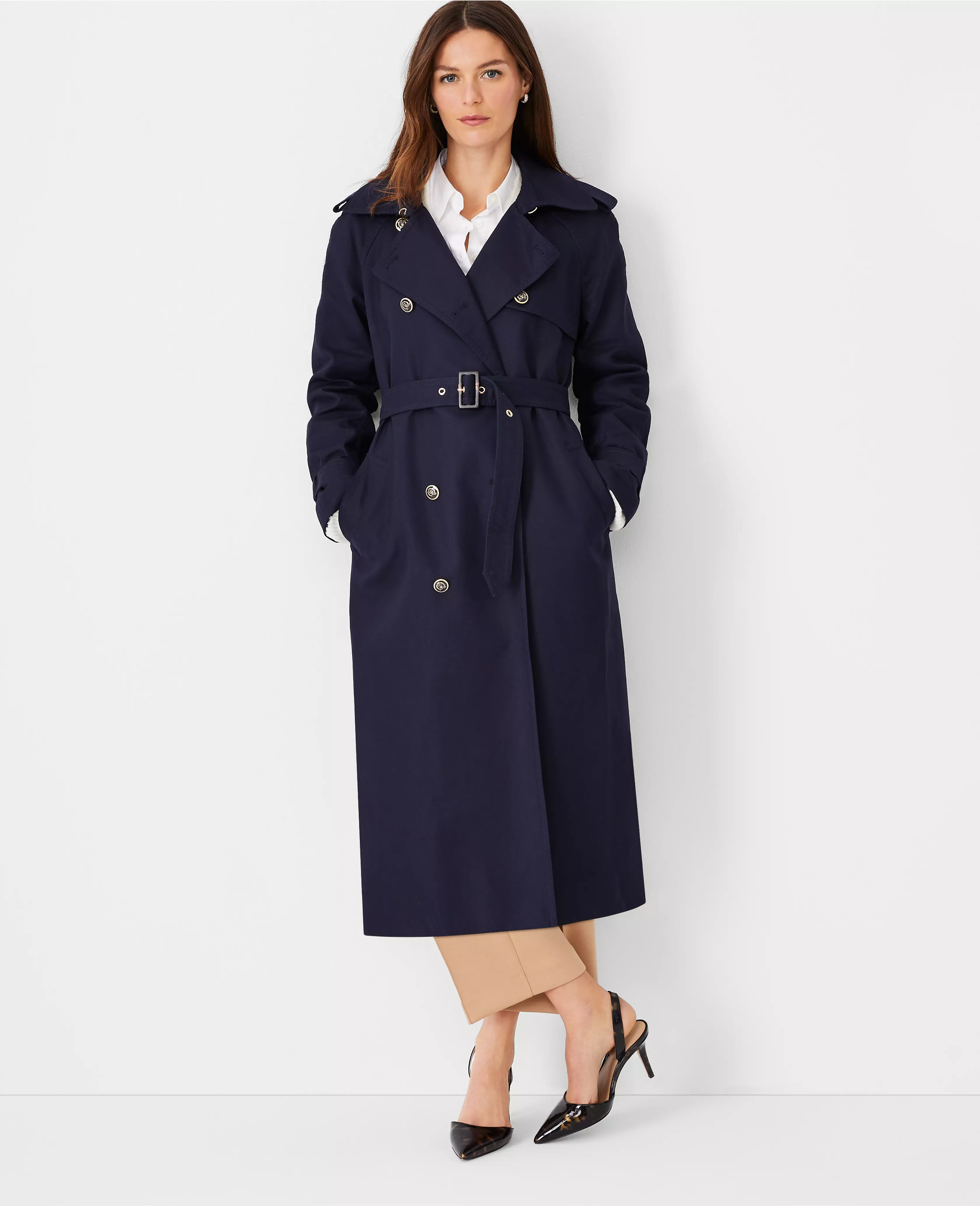 Long Twill Raglan Trench Coat | Ann Taylor (US)