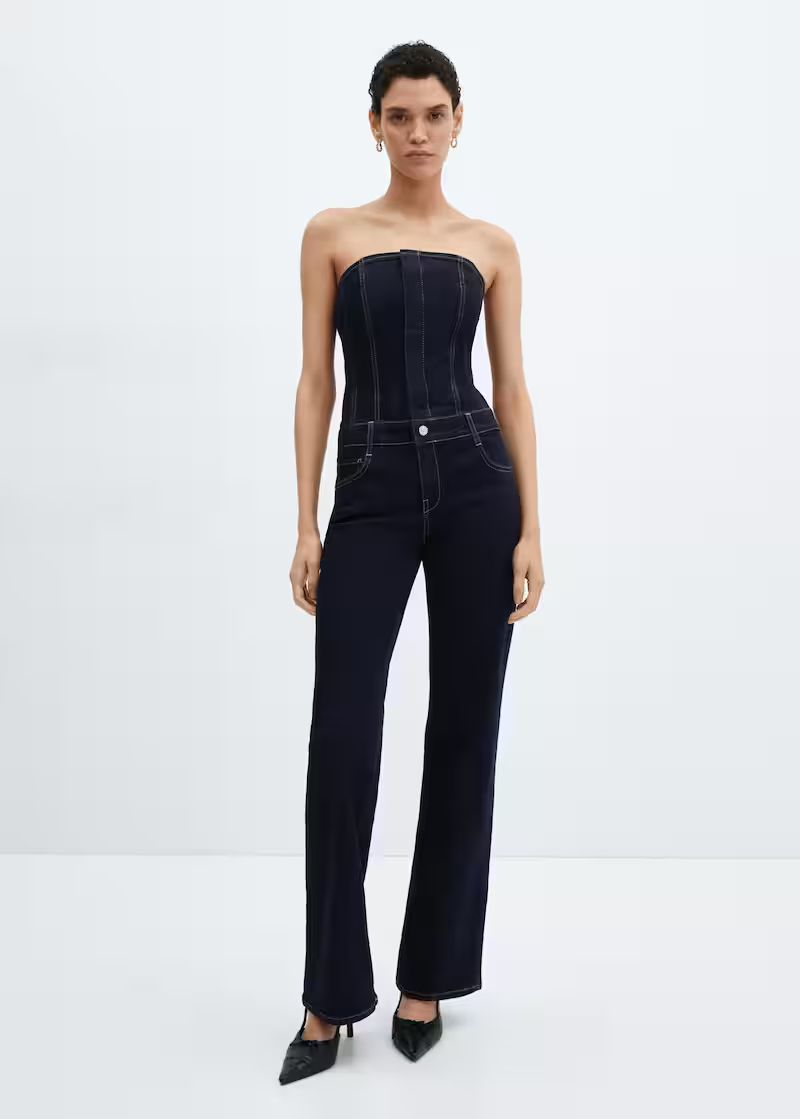 Strapless denim jumpsuit -  Women | Mango USA | MANGO (US)