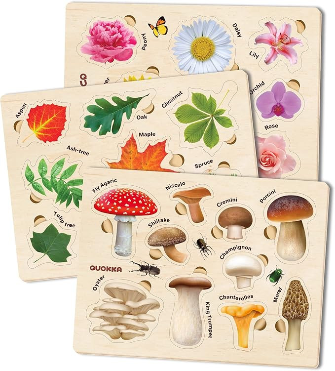 QUOKKA Wooden Puzzles for Toddlers 2-4 – 3X Set Montessori Toys Puzzles for Kids Ages 3-5 – W... | Amazon (US)