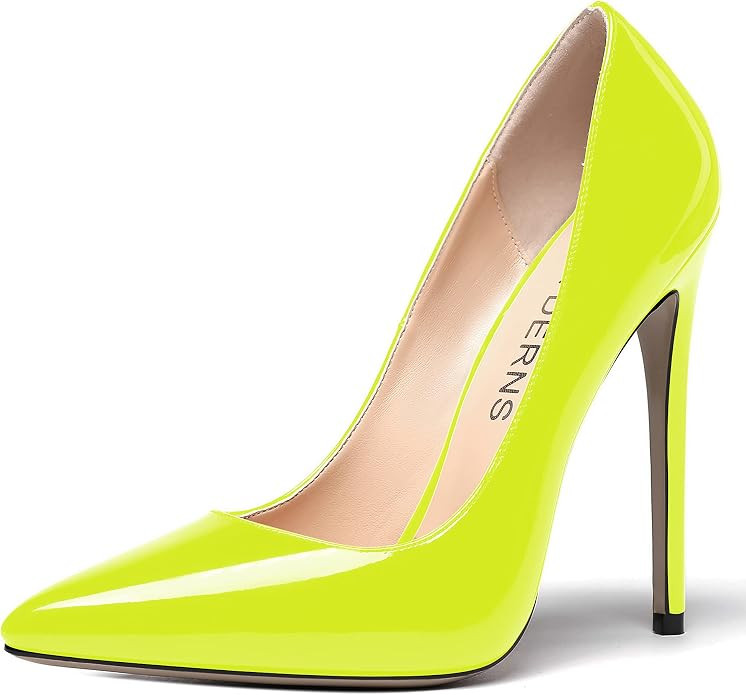 WAYDERNS Women's Patent Slim Pointed Toe Slip On Solid Stiletto High Heel Pumps Shoes 4.7 Inch | Amazon (US)