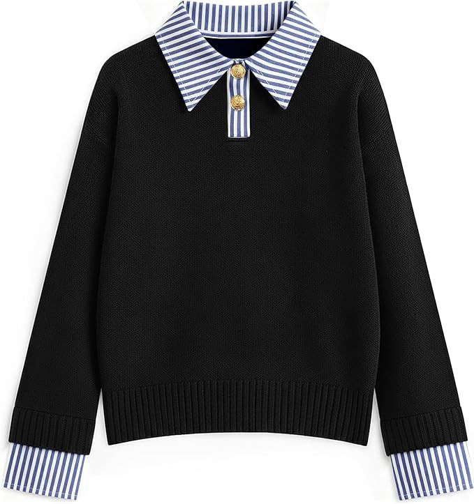 ETCYY Womens Oversized Sweater Cozy Fall Long Sleeve Button Up Denim Polo Pullover Tops Sweatshir... | Amazon (US)