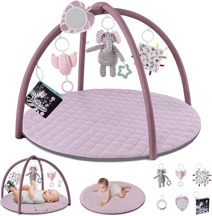 Blissful Diary Baby Play Gym Mat, Tummy Time Activity Mat with 6 Detachable Toys for Stage-Based ... | Amazon (US)