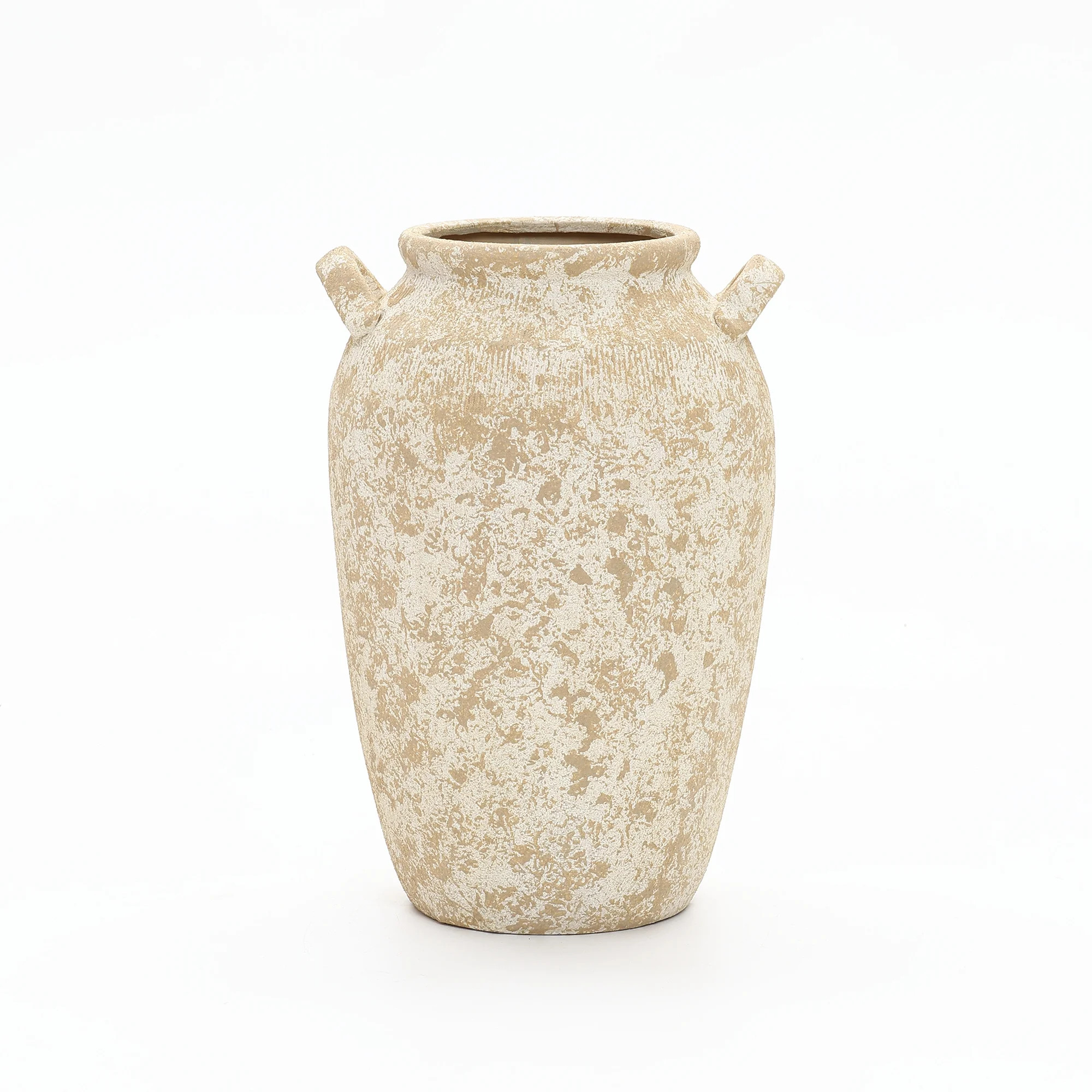 LuxenHome Vintage Pottery Off-White with Brown 15.75-Inch Tall Round Ceramic Vase | Walmart (US)