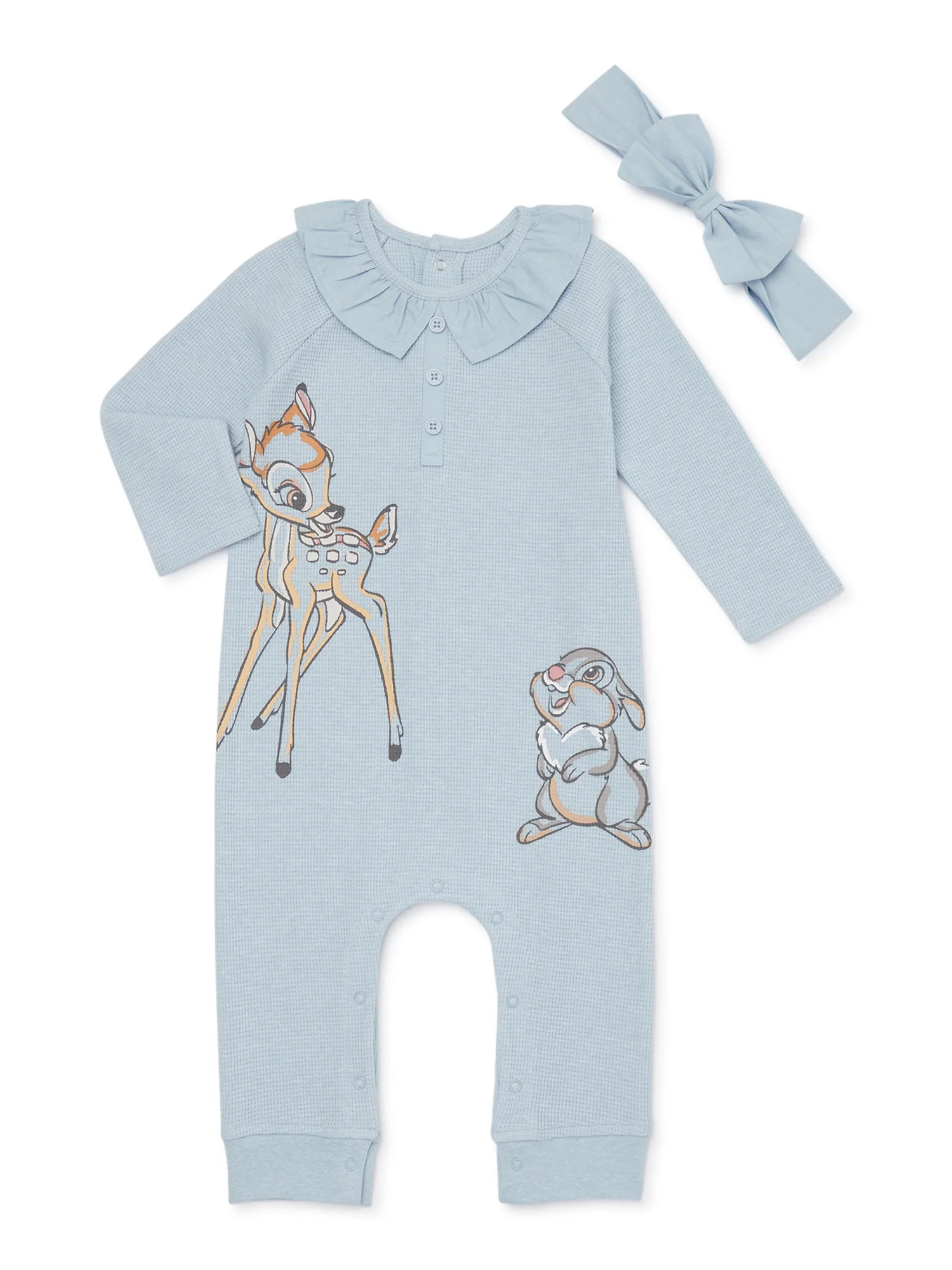 Disney Bambi Baby Girls Long Sleeve Romper and Headband, 2-Piece Set, Sizes 0/3 Months-24 Months | Walmart (US)