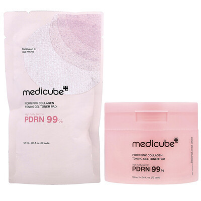 Medicube, PDRN Pink Collagen Toning Gel Toner Pad, 70 Pads | iHerb