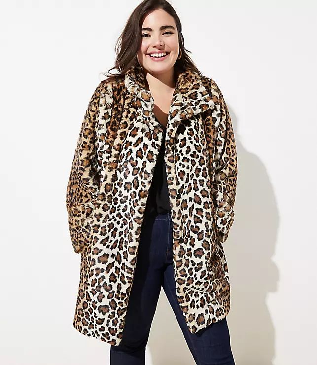 LOFT Plus Leopard Print Faux Fur Funnel Neck Coat | LOFT | LOFT