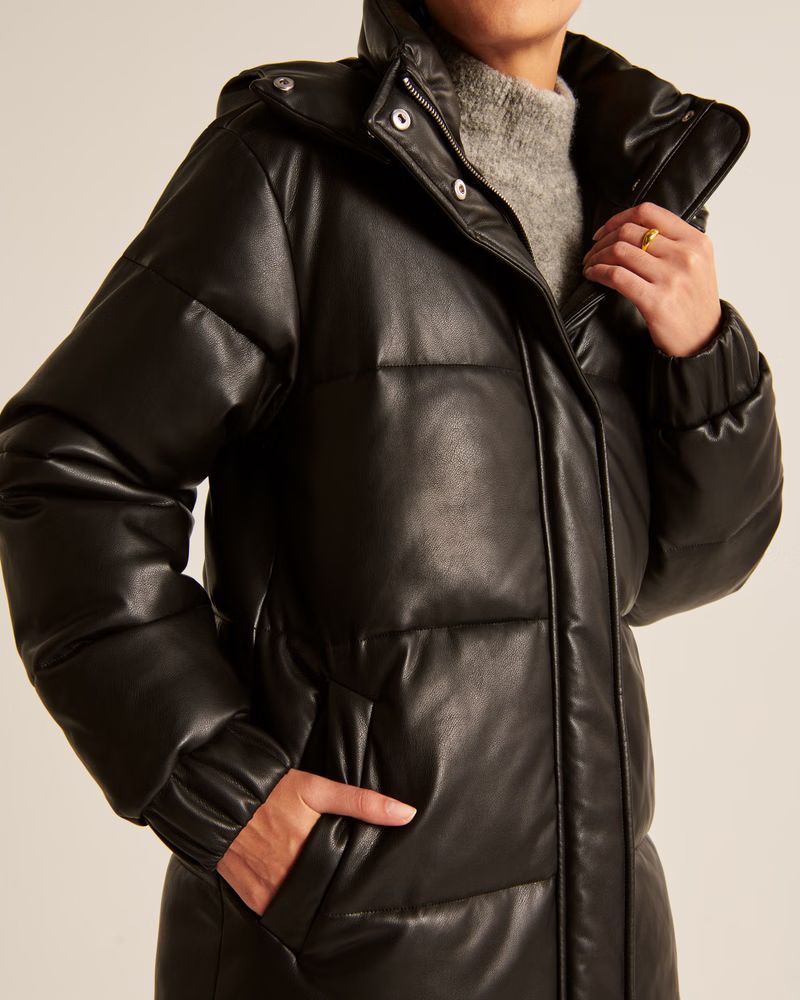 Women's Ultra Vegan Leather Long Puffer | Women's Coats & Jackets | Abercrombie.com | Abercrombie & Fitch (US)