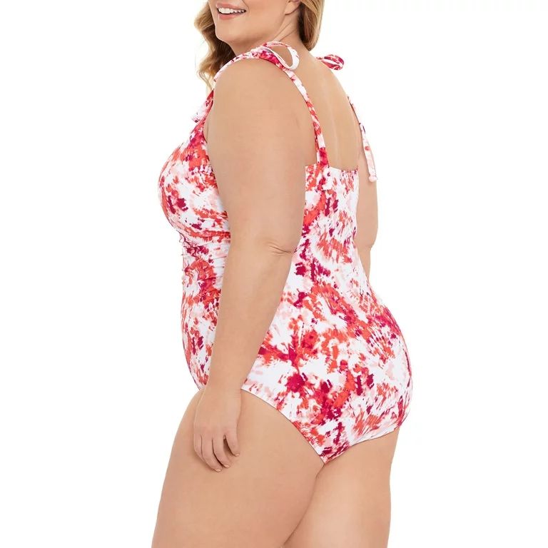 Time and Tru Women’s and Plus One Piece Tie Shoulder Swimsuit - Walmart.com | Walmart (US)