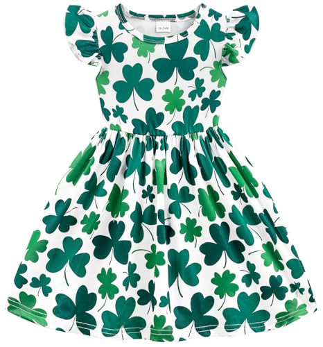 Toddler Girls St Patrick's Day Dress Outfits Flutter Sleeve Summer Clothes Clover Dress Kids Shamrocks Dresses 6-7 Years | Amazon (US)