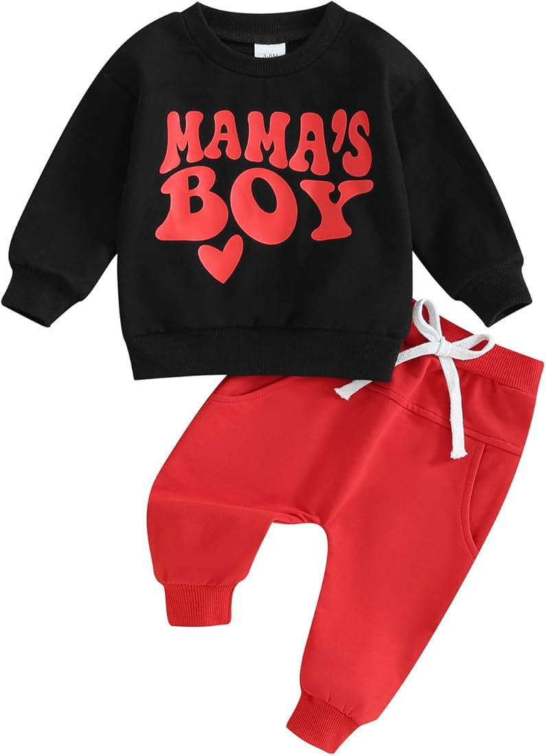 Infant Baby Boy Valentine's Day Outfit Mama is My Valentines Clothes Print Shirts Crewneck Sweats... | Amazon (US)