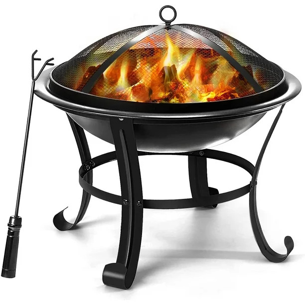 Qomotop 22-inch Outdoor Portable Fire Pit Bowl, Wood Burning Firepit with Spark Screen | Walmart (US)